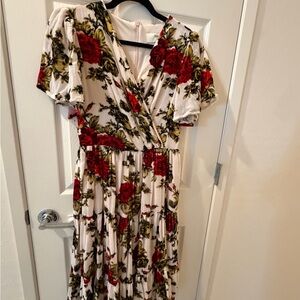 JessaKae White Maxi Dress with Red Rose Print